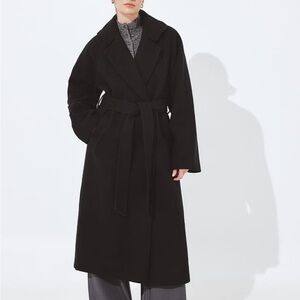 Black Belted Wool Blend Long Coat